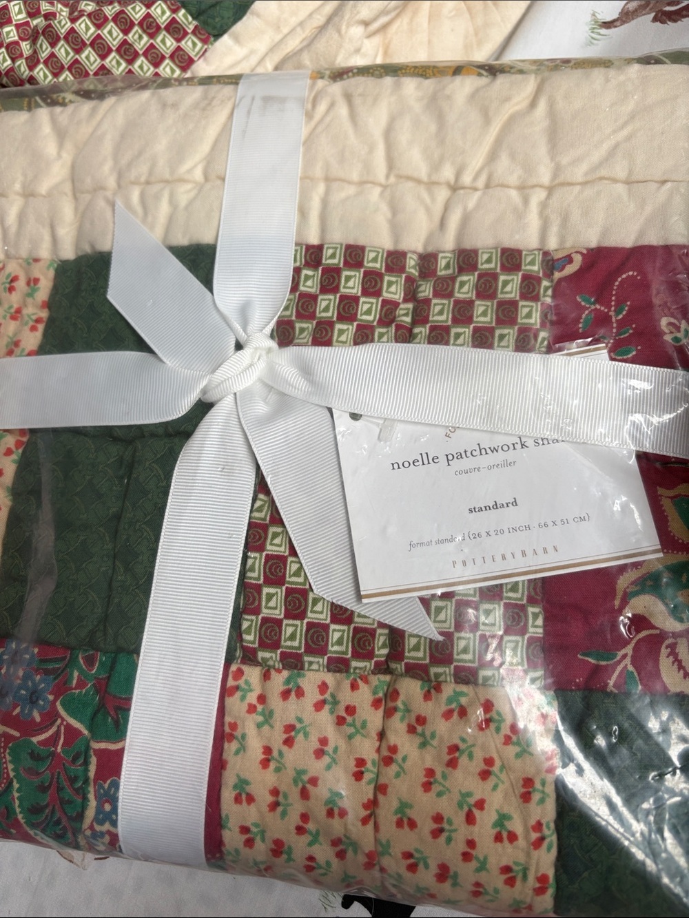Pottery Barn Noelle Patchwork Sham — Green, Red & Cream